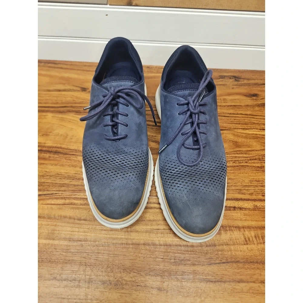 Cole Haan Mens ZeroGrand 360 Laser Wingtip Oxford Shoes Blue Nubuck Mens Size 9